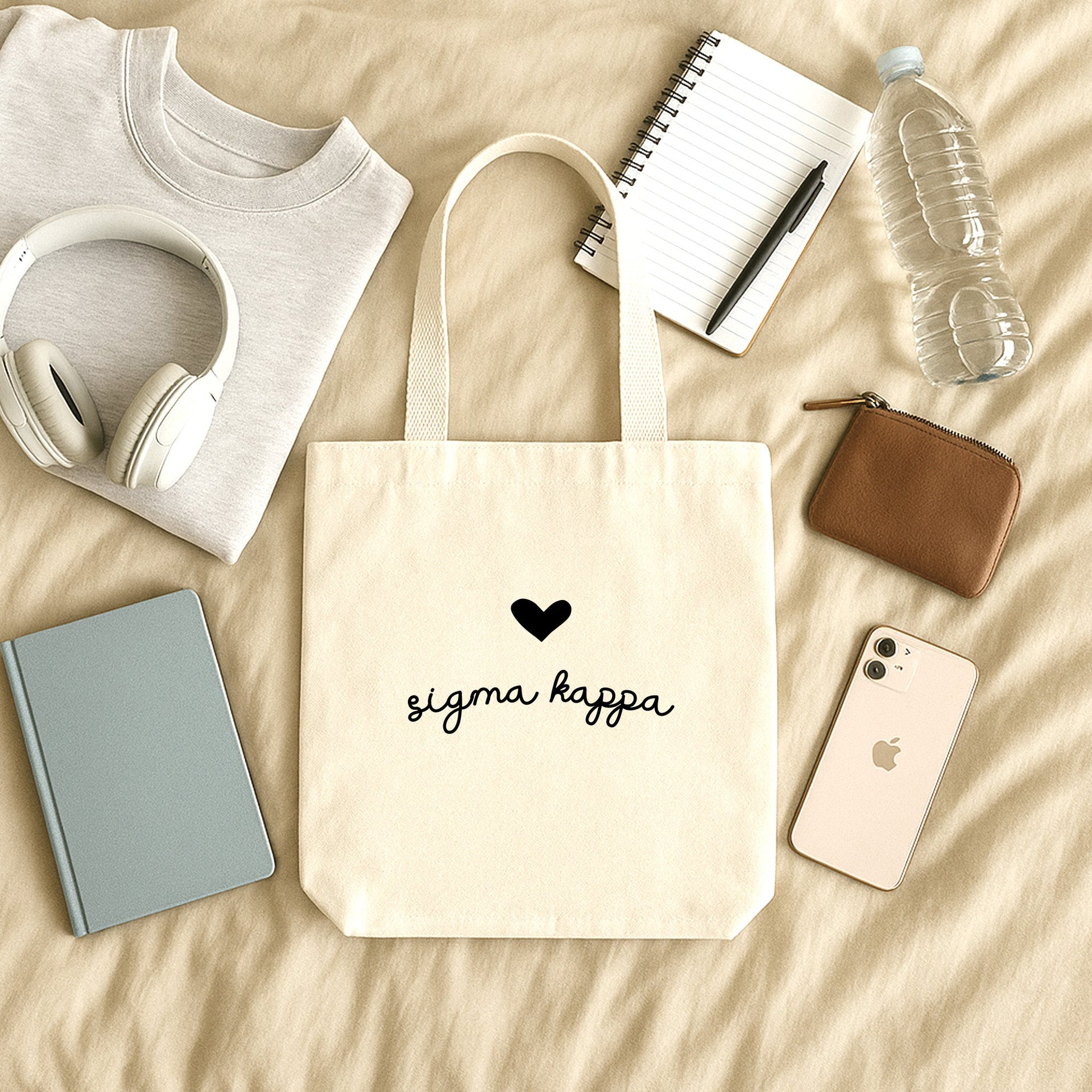 Sigma Kappa tote bag with heart and SK Greek letters