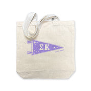 Sigma Kappa collegiate pennant medium size canvas tote bag featuring Sigma Kappa Greek letters on a white background