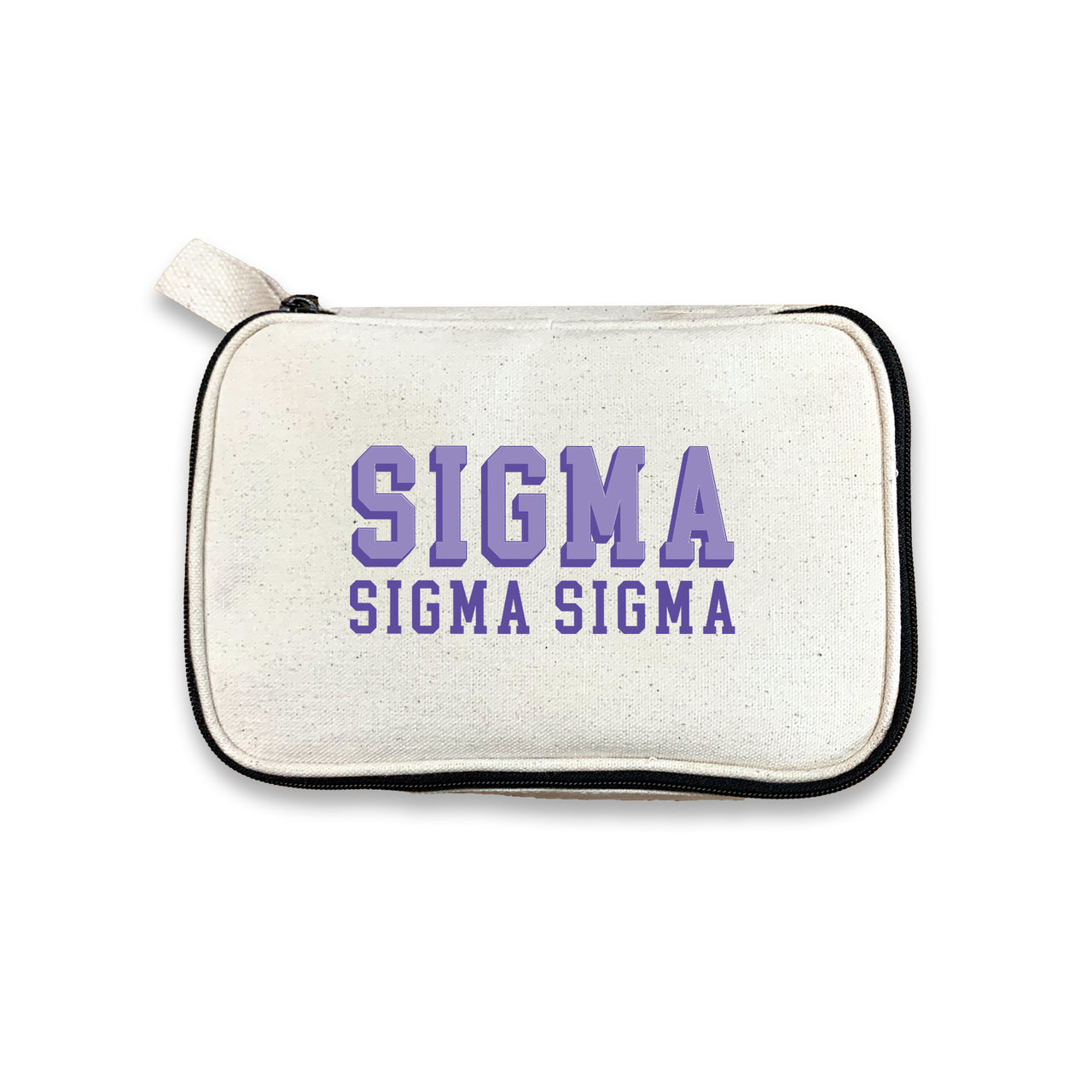 Sigma Sigma Sigma 3D Print Sorority Name Cosmetic Make Up Bag displayed on white background