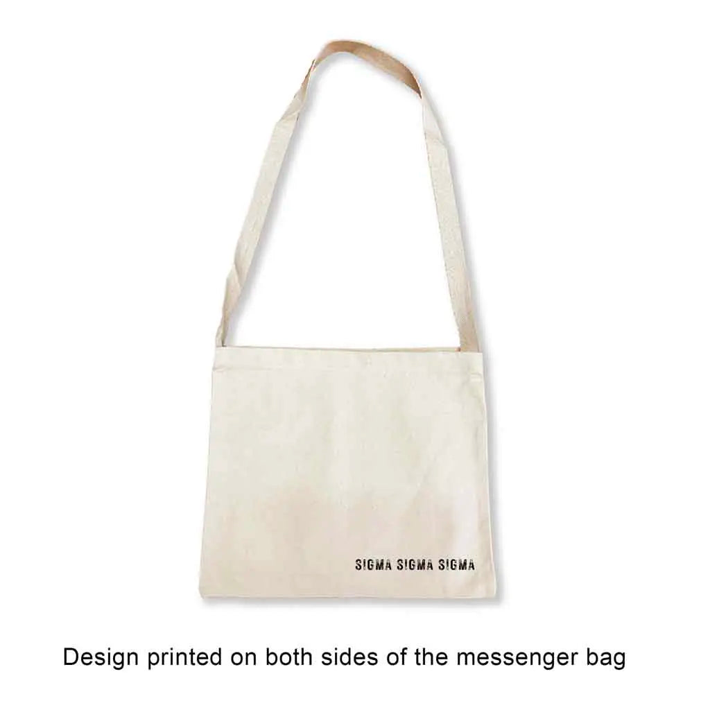 The ultimate Sigma Sigma Sigma messenger bag tote with a convenient crossbody strap! Design is printed on both sides of the bag! 