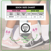 Sockprints cotton crew sock size chart and Affinity Licensing Label