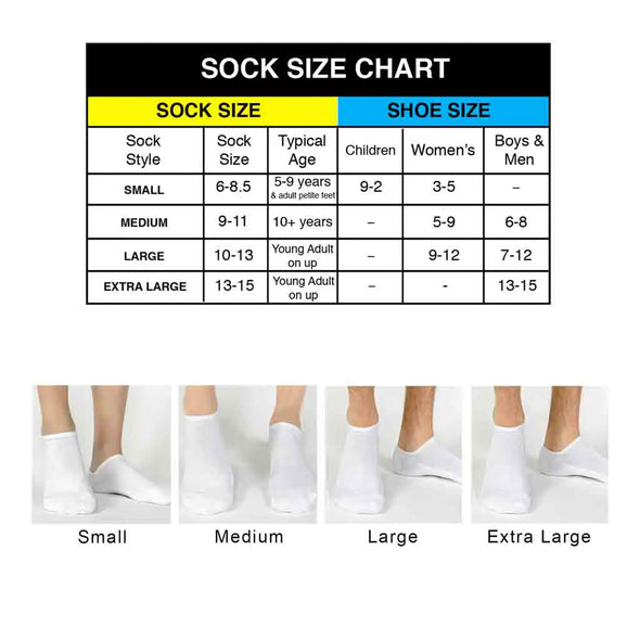 sock sizing chart for all sizes available in the no show silhouette