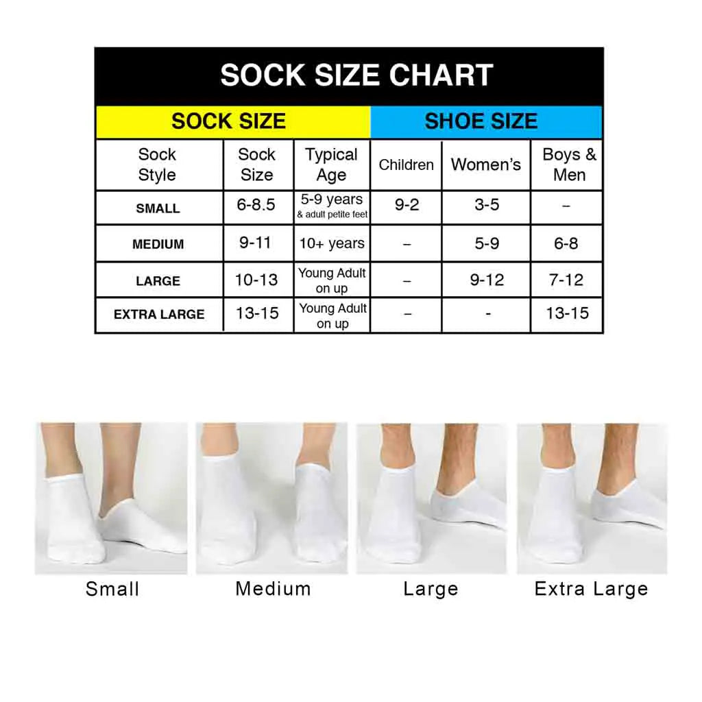 Sizing chart for these cotton no show socks