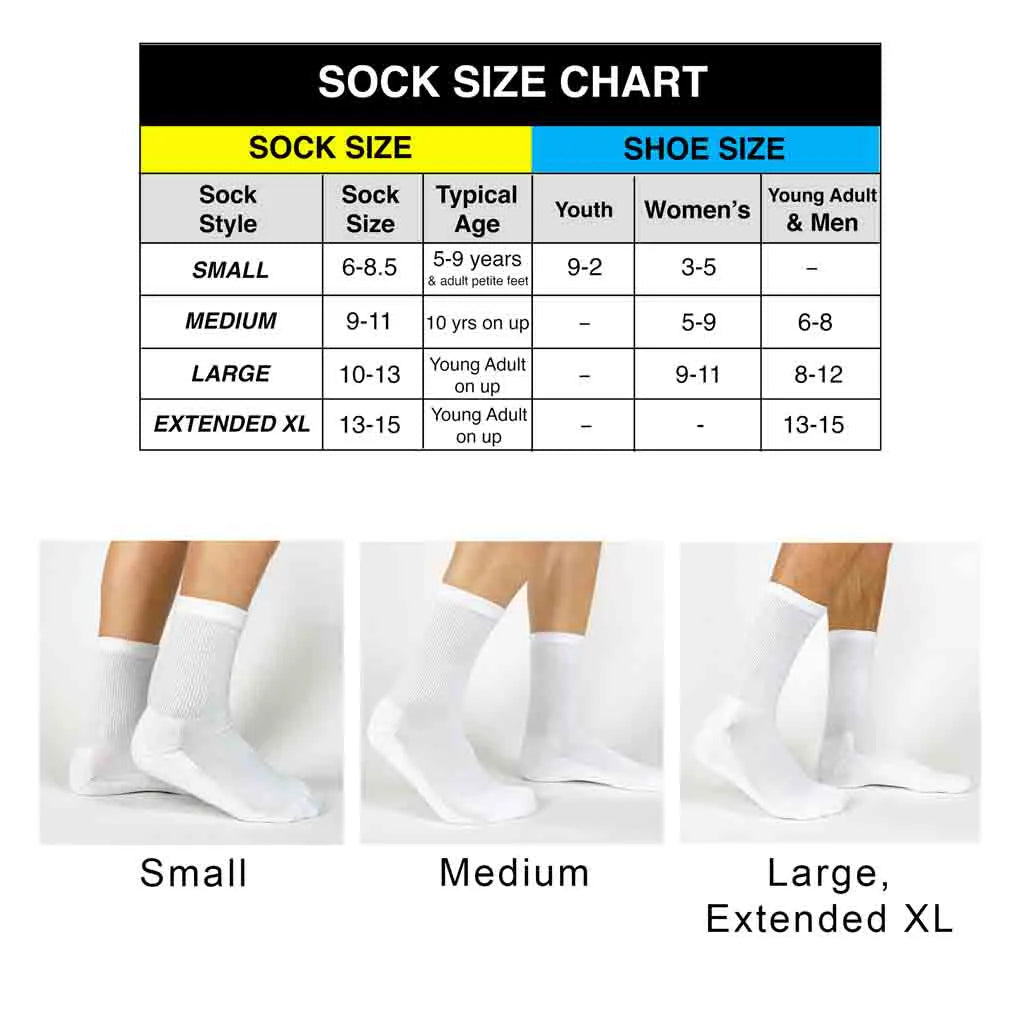 Size large socks fit a men's show size 8-12