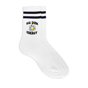 This big dink energy design is printed on the outside of the leg of both cotton crew socks. 