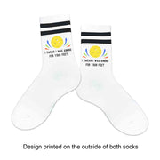 Funny printed pickleball crew socks for him or her. Our cotton crew sock design is printed on the sides of both legs. 