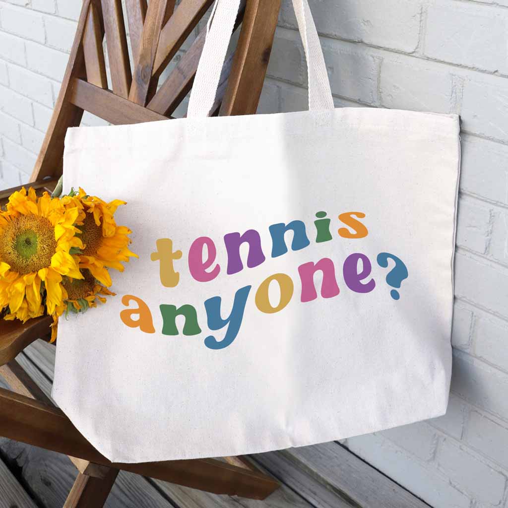 Tennis anyone golf design digitally printed on large canvas tote bag is the perfect accessory for your golf outing.