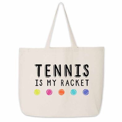 Tennis is my racket digitally printed on spacious large canvas tote bag is super cute for your next tennis match.