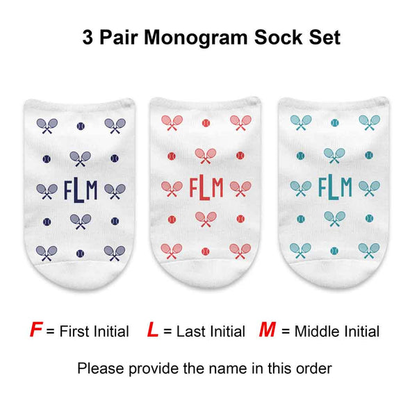 Personalized Sock Gift Box with Monogram Tennis Design