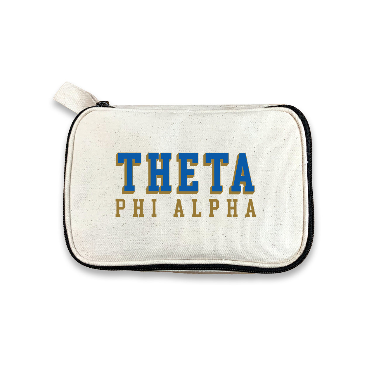 Theta Phi Alpha 3D Print Sorority Name Cosmetic Make Up Bag displayed on white background