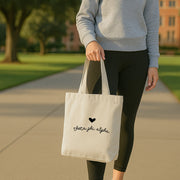 Theta Phi Alpha tote with heart design and Greek letters used as a keepsake gift for Initiation Day.