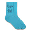 Wedding party socks with fun sayings for the brother of the bride digitally printed here to party design on the outside of the cotton socks.