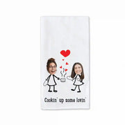 Fun custom kitchen towels with cute valentines design digitally printed with your own photos.