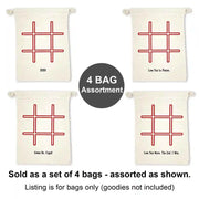 Tic Tac Toe design digitally printed on goodie bags with cute sayings for valentines sold in a four pack assortment.