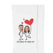 Fun custom printed crew socks for Valentine's Day. Make a great gift for a girlfriend, boyfriend, wife, or husband. that they will love!