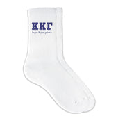 Kappa Kappa Gamma sorority crew socks featuring Greek letters and sorority name on white sporty crew socks