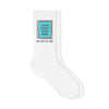Comfy white cotton crew socks digitally printed with your custom text and framed photo.