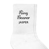 Ring bearer socks design digitally printed on white ribbed crew socks and personalized with your name.