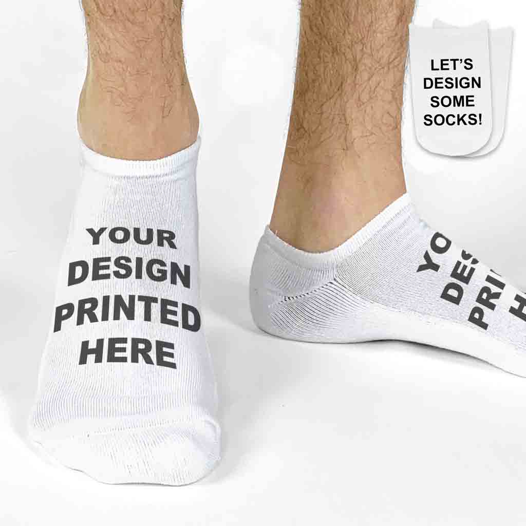 Customizable size large no show socks designed for adding your own photos, text, logos, or custom artwork.