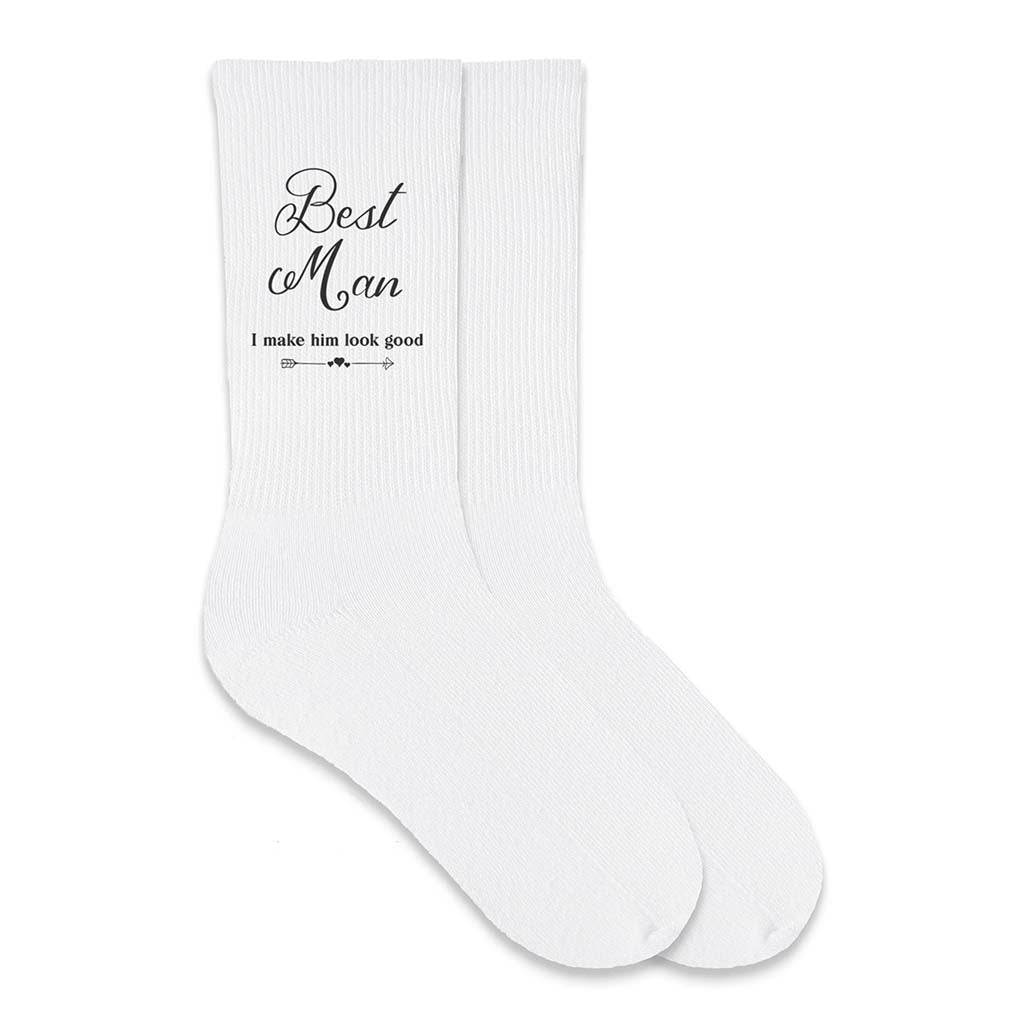 These cotton socks are printed with the best man wedding role and I make him look good stylized with a funny quote to go along with it.