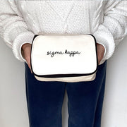 Close-up view of Sigma Kappa Sorority Script Name Cosmetic Make Up Bag showing details of the design