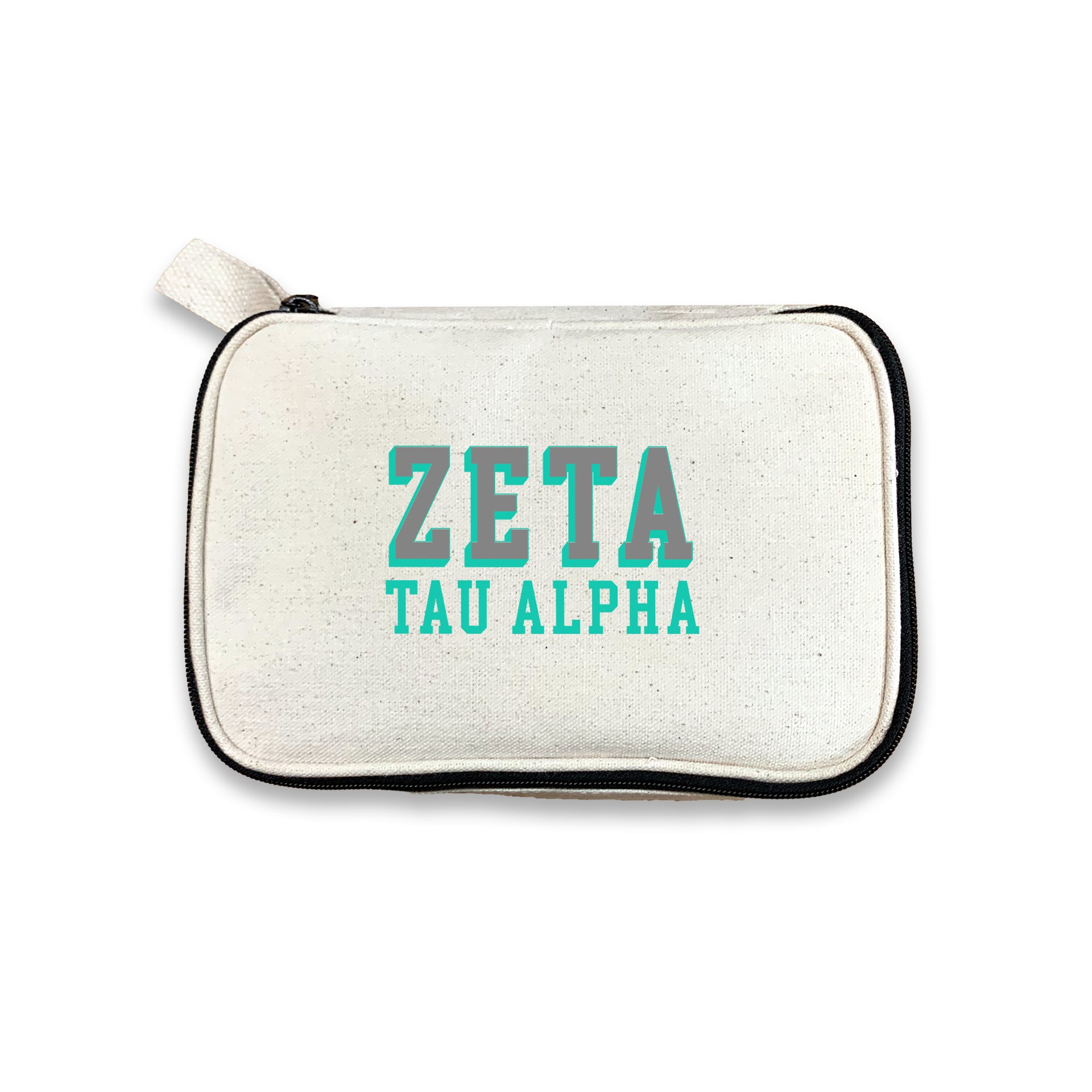 Zeta Tau Alpha 3D Print Sorority Name Cosmetic Make Up Bag displayed on white background