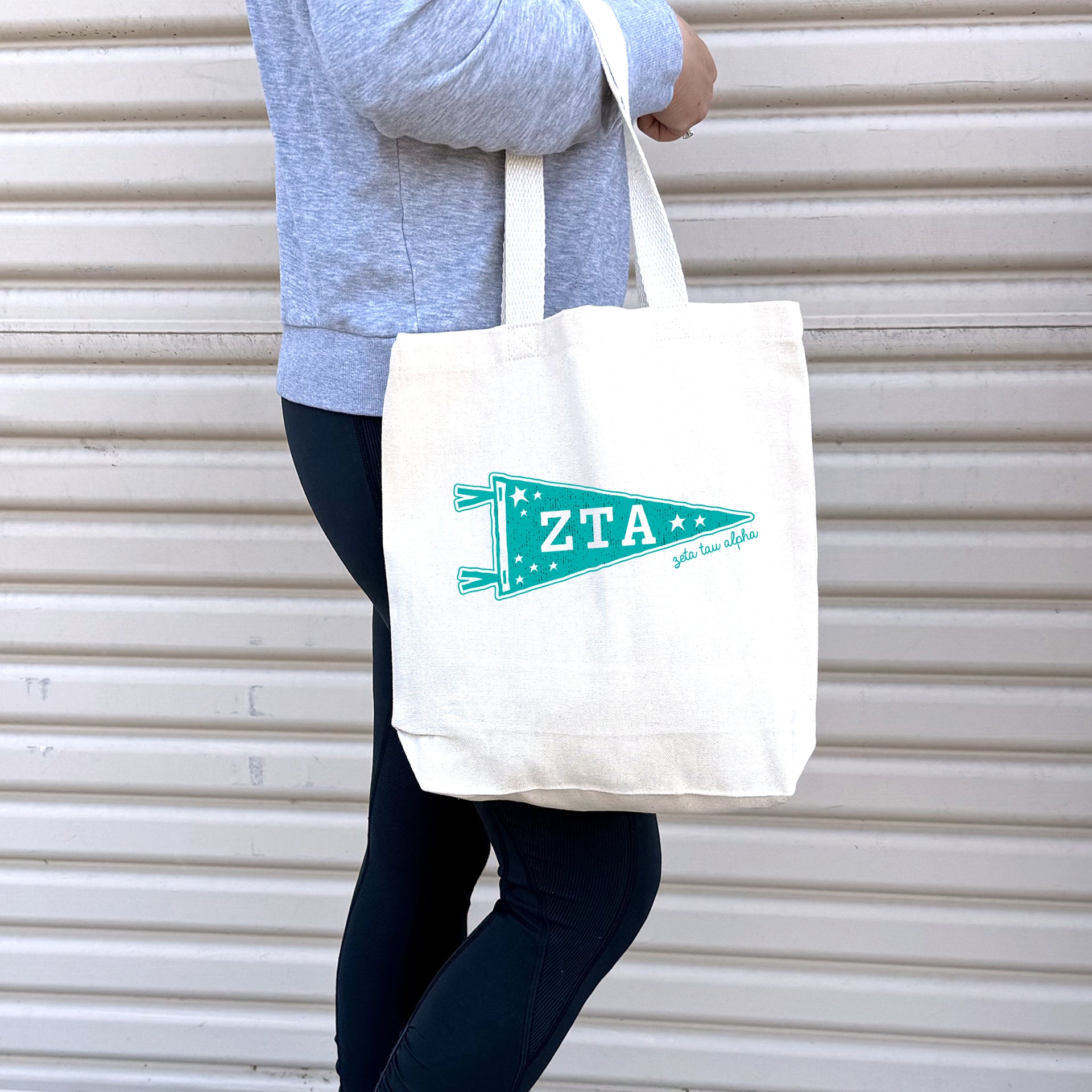 Zeta Tau Alpha Collegiate Pennant design on a medium size canvas tote bag