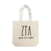 Zeta Tau Alpha sorority tote bag shown with a white background.