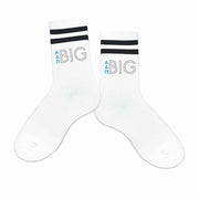 Big or Little sorority socks digitally printed with ADP Greek letters on striped cotton crew socks.