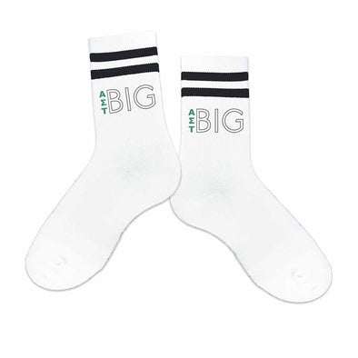 Alpha Sigma Tau sorority socks for your big or little with Greek letters printed on striped cotton crew socks.