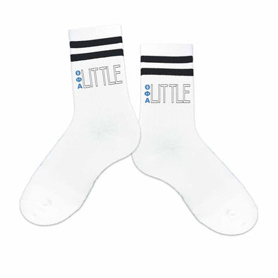 Theta Phi Alpha sorority socks for yoru big or little with Greek letters printed on striped crew socks.