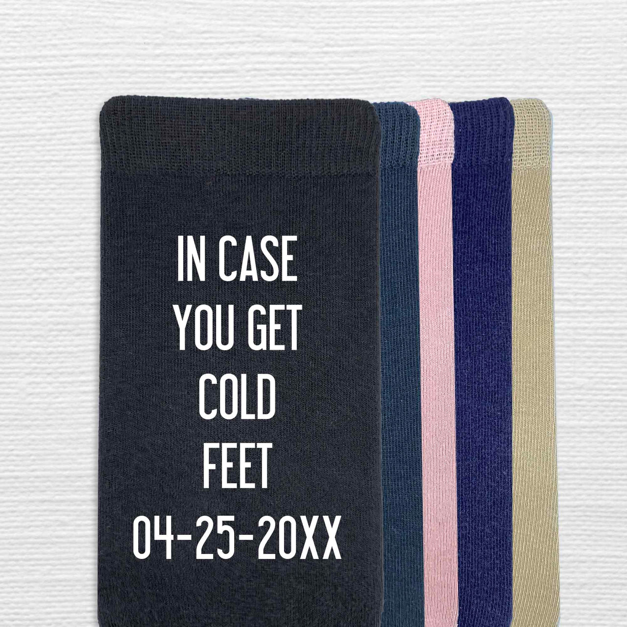 Funny Groom Wedding Socks – “In Case You Get Cold Feet” Personalized with Wedding Date