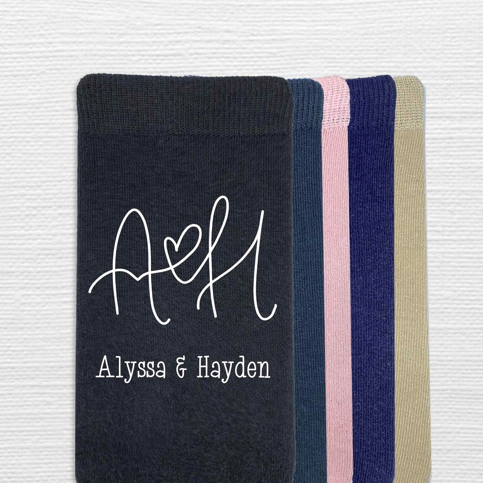 Personalized Groom Wedding Socks with Couple’s Initials & Names | Custom Monogram Socks