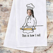 This is how I roll digitally printed on two piece dish kitchen towel set personalized with your photo and initial.