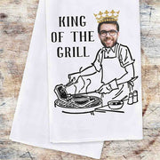 King of the Grill custom photo dishtowel for the grill master personalized gift set with monogram initial.