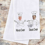 Head Chef and Sous Chef design digitally printed with your photo face on cotton dish towel.