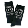 Celebrate a two year anniversary with personalized cotton socks for him digitally printed in white ink on the sides of the flat knit cotton dress socks.
