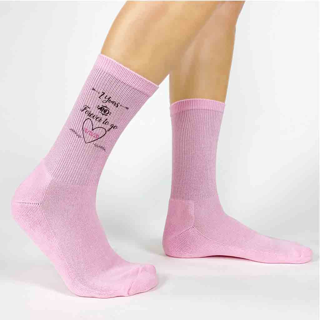 Custom printed pink socks make a great cotton anniversary gift her