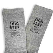 Two year anniversary custom printed cotton anniversary socks digitally printed with a lifetime to go and your wedding date.