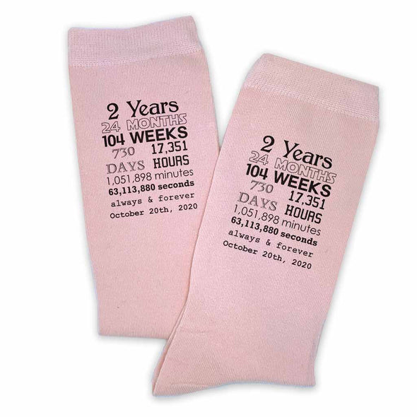 These custom printed blush pink socks make a great cotton anniversary gift him