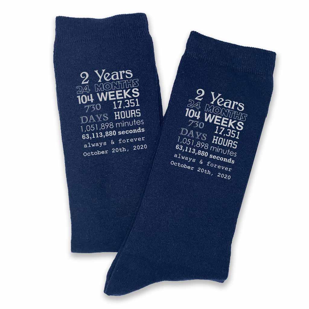 These custom printed navy socks make a great cotton anniversary gift him
