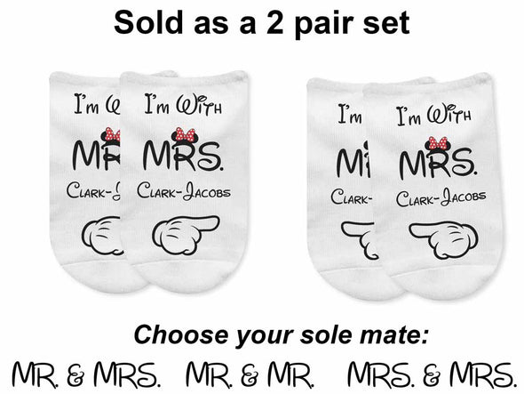 Personalized Disney inspired theme no show socks for the super cute disney couple.