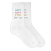 Two year anniversary gift for wife personalized with happy happy two years and your date digitally printed on ribbed cotton crew socks.