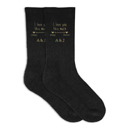 I love you this much always and forever design digitally printed in gold ink on cotton socks.