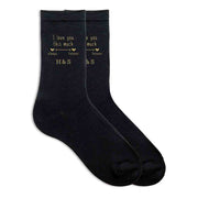 I love you this much always and forever design digitally printed in gold ink on cotton socks.