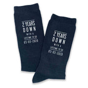 Two year anniversary custom printed cotton anniversary socks digitally printed with a lifetime to go and your wedding date.