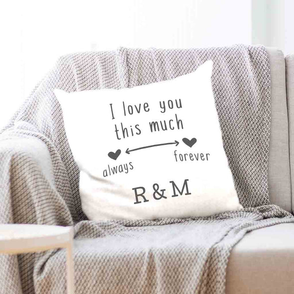 Super cute always and forever design custom printed on accent throw pillow cover with your initials.