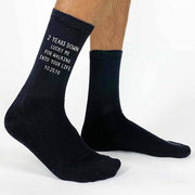 Two year anniversary custom printed socks for your husband.