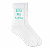 Zeta Tau Alpha sorority crew socks digitally printed in sorority color on soft white cotton crew socks make the perfect gift for your sorority sisters.