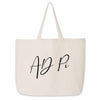 Fun Alpha Delta Pi sorority nickname printed on a canvas tote bag in script writing is a great gift for your sorority sisters.